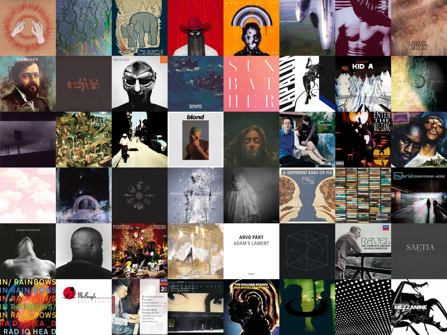 A collage of Alex’s favorite album covers, in no particular order.